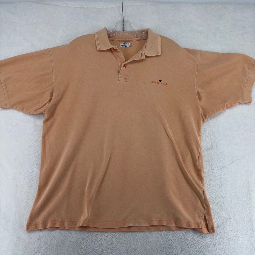 Vintage Guess by Georges Marciano Mens Peach Polo Shirt Logo 90s Large I16-386